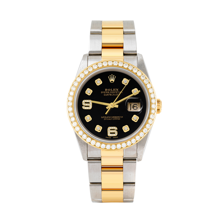 Rolex Datejust 36mm TWO TONE 16233 Black Dial | 6&9 Diamond Hour Markers | 1.8ct Diamond Bezel