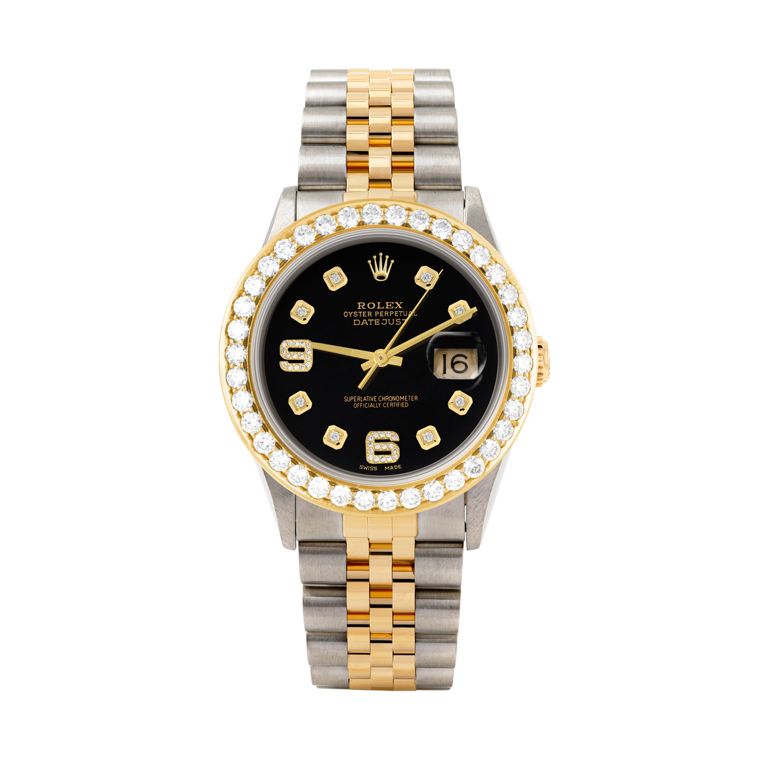 Rolex Datejust 36mm TWO TONE 16233 Black Dial | 6&9 Diamond Hour Markers | 2.5ct Diamond Bezel