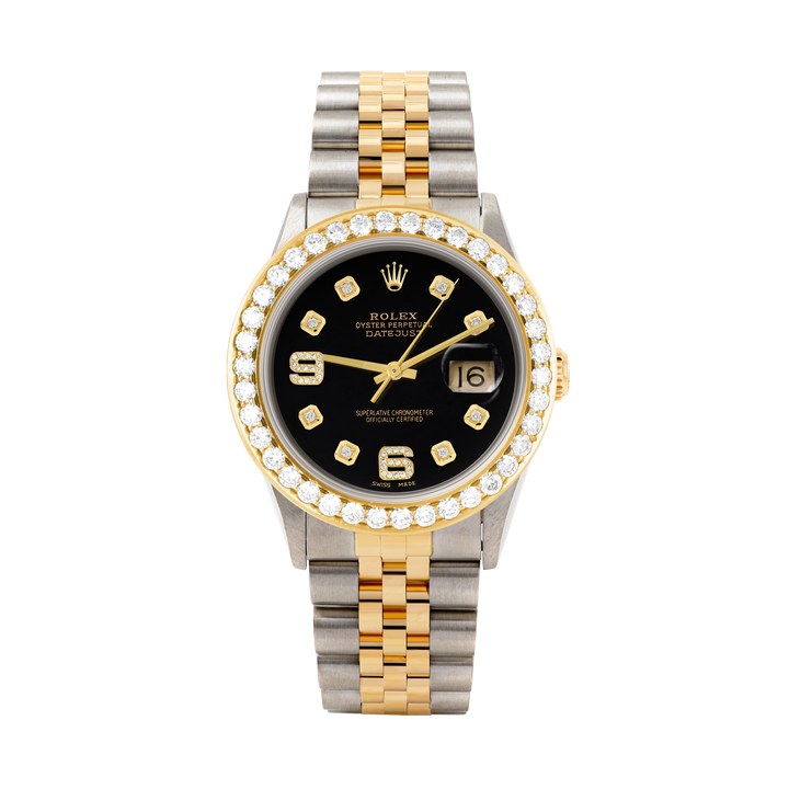Rolex Datejust 36mm TWO TONE 16233 Black Dial | 6&9 Diamond Hour Markers | 2.5ct Diamond Bezel