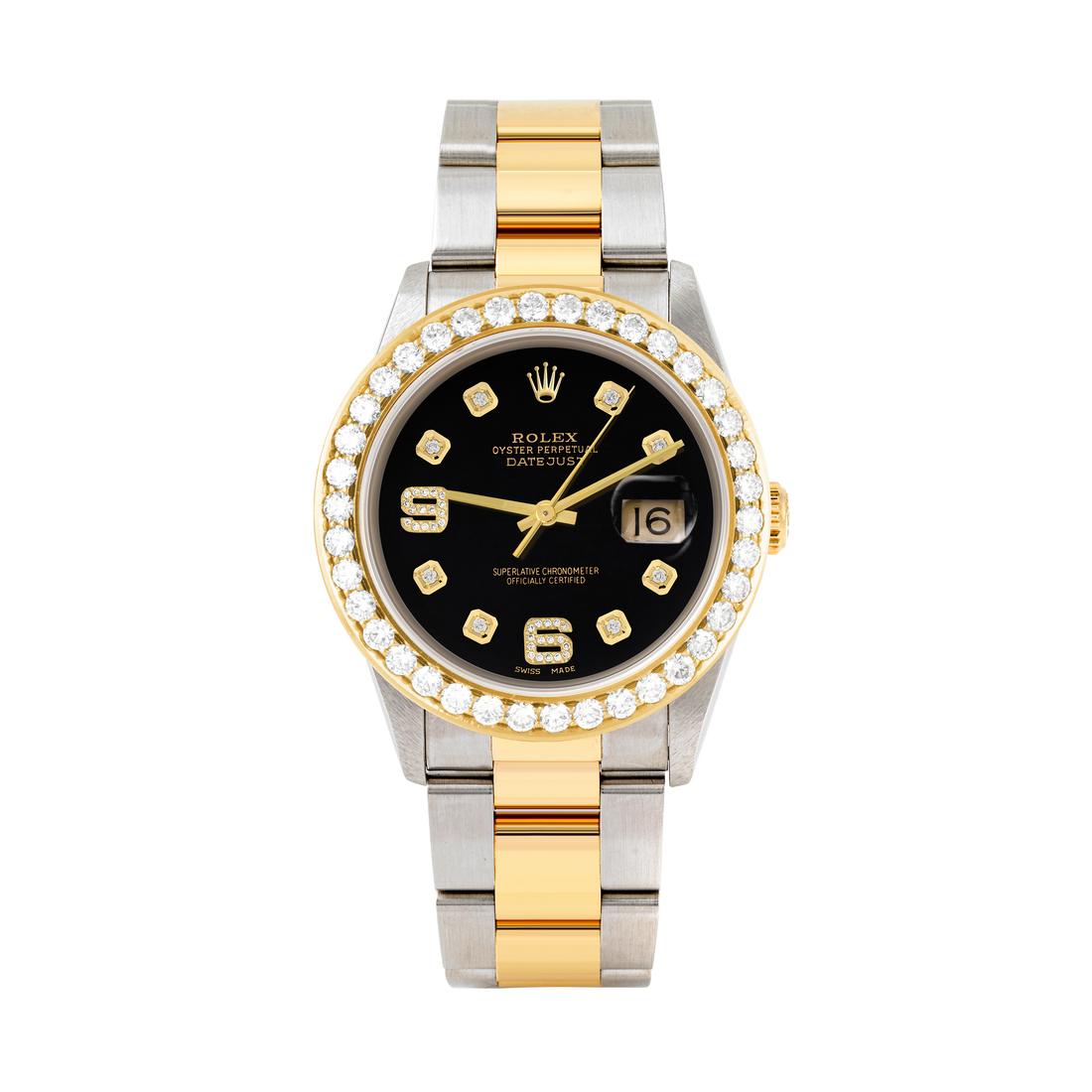 Rolex Datejust 36mm TWO TONE 16233 Black Dial | 6&9 Diamond Hour Markers | 2.5ct Diamond Bezel