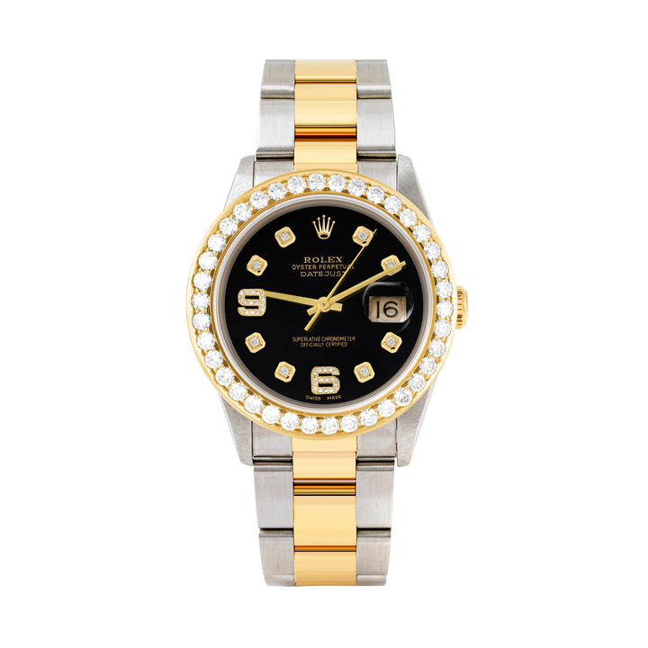Rolex Datejust 36mm TWO TONE 16233 Black Dial | 6&9 Diamond Hour Markers | 2.5ct Diamond Bezel