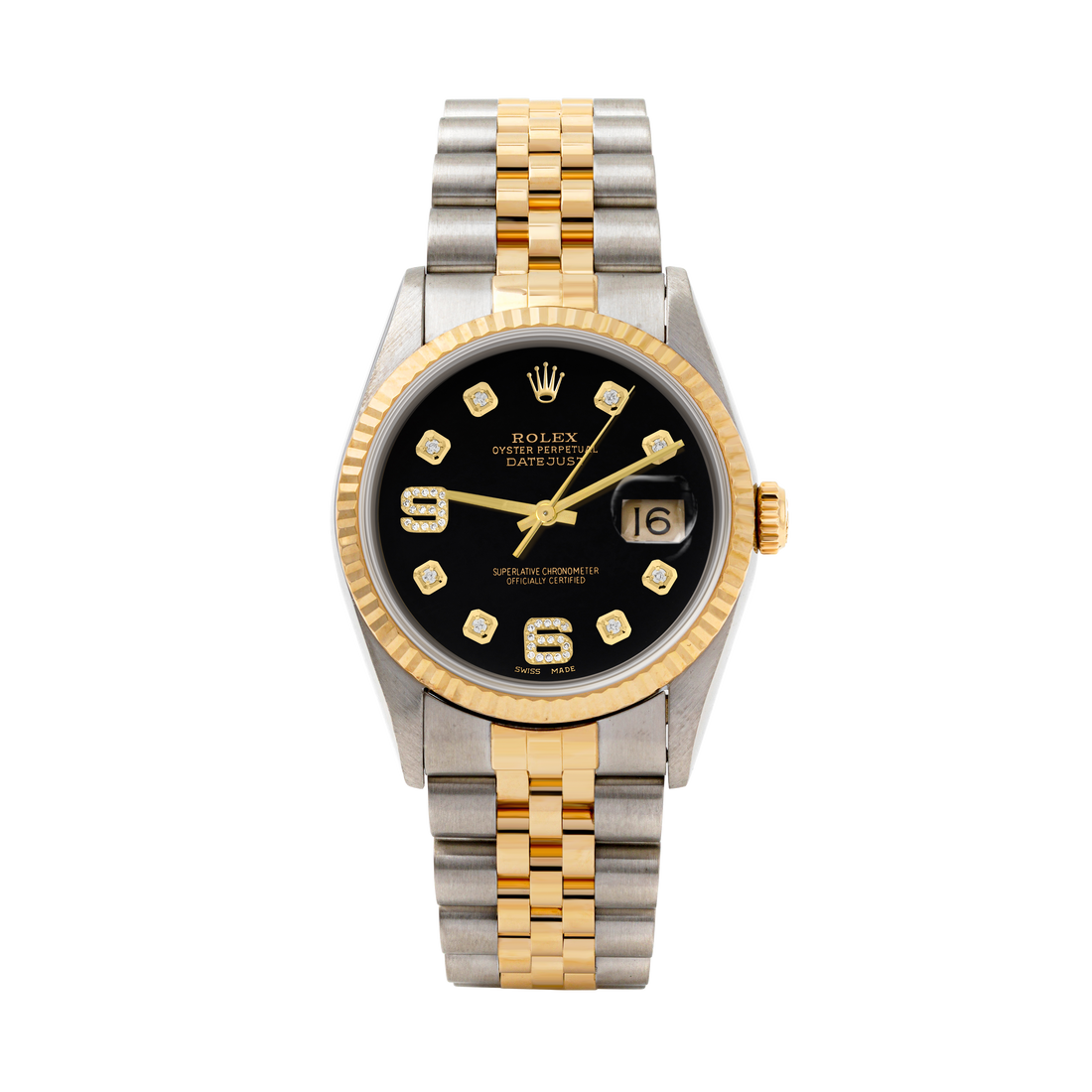 Rolex Datejust 36mm TWO TONE 16233 Black Dial | 6&9 Diamond  Hour Markers | Fluted Bezel