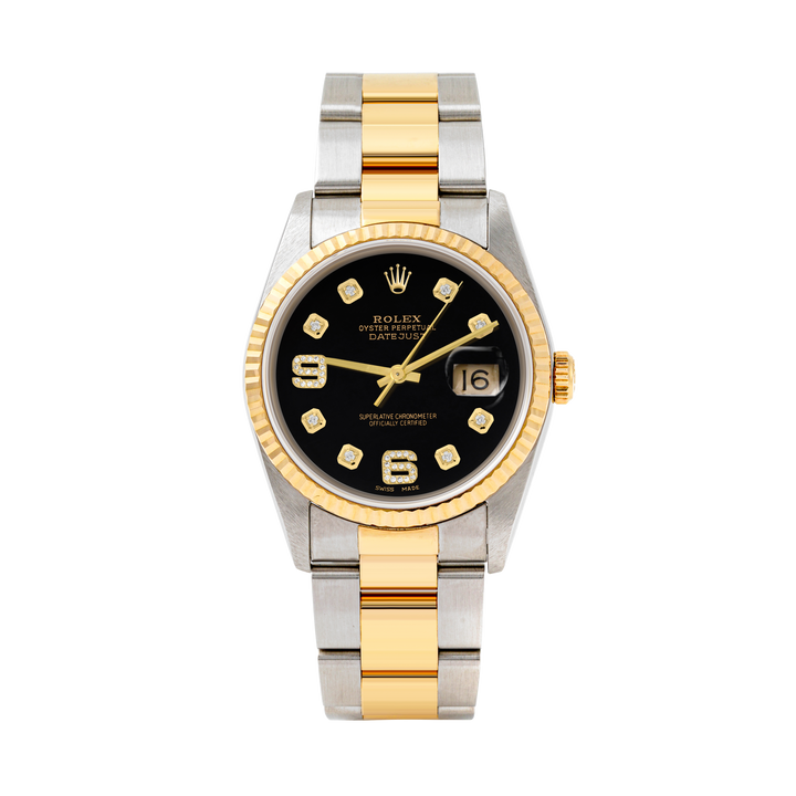 Rolex Datejust 36mm TWO TONE 16233 Black Dial | 6&9 Diamond  Hour Markers | Fluted Bezel