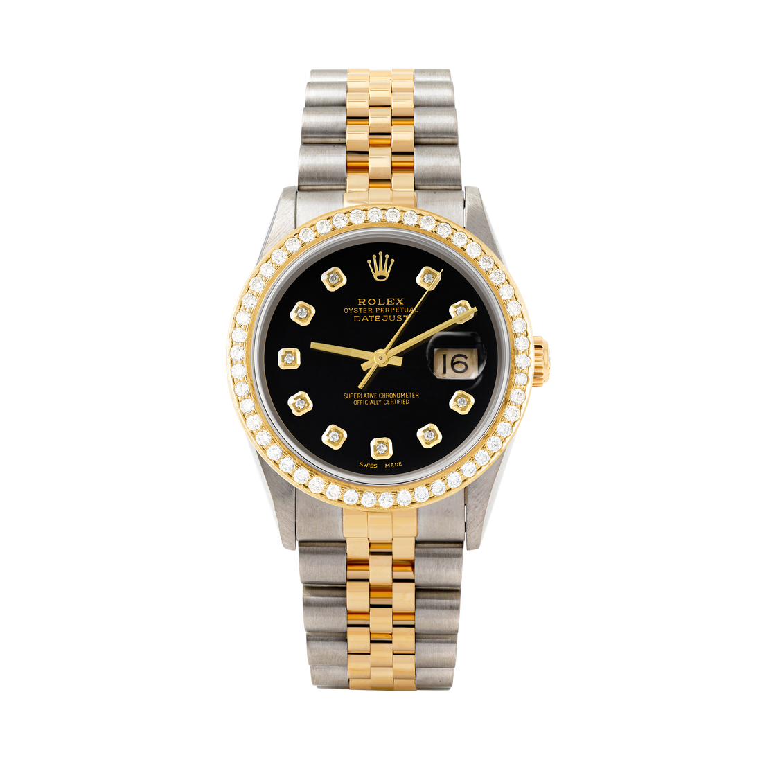 Rolex Datejust 36mm TWO TONE 16233 Black Dial | Diamond  Hour Markers | 1.8ct Diamond Bezel
