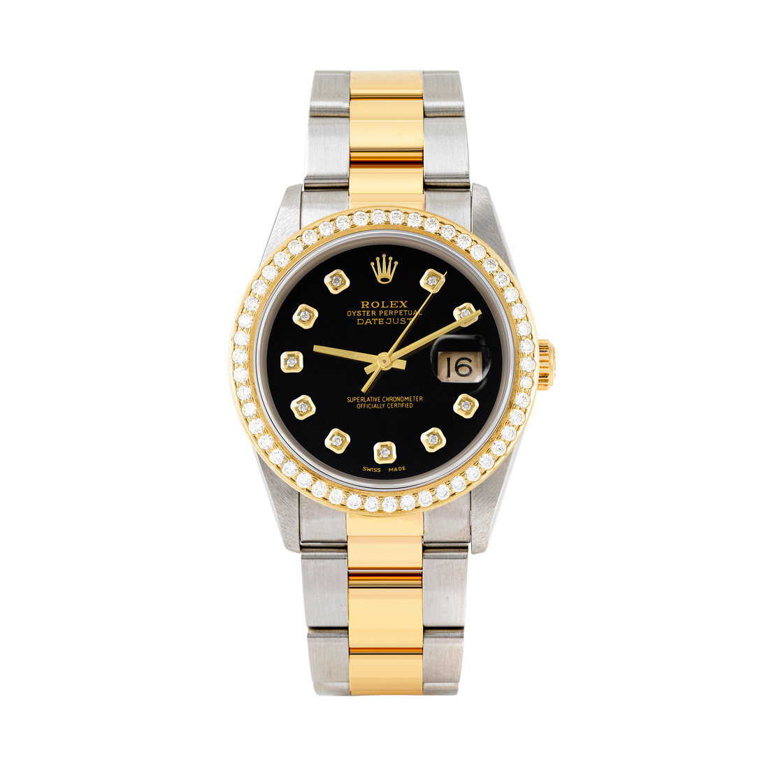 Rolex Datejust 36mm TWO TONE 16233 Black Dial | Diamond  Hour Markers | 1.8ct Diamond Bezel