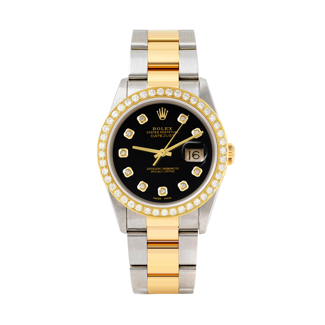Rolex Datejust 36mm TWO TONE 16233 Black Dial | Diamond Hour Markers | 2ct Diamond Bezel