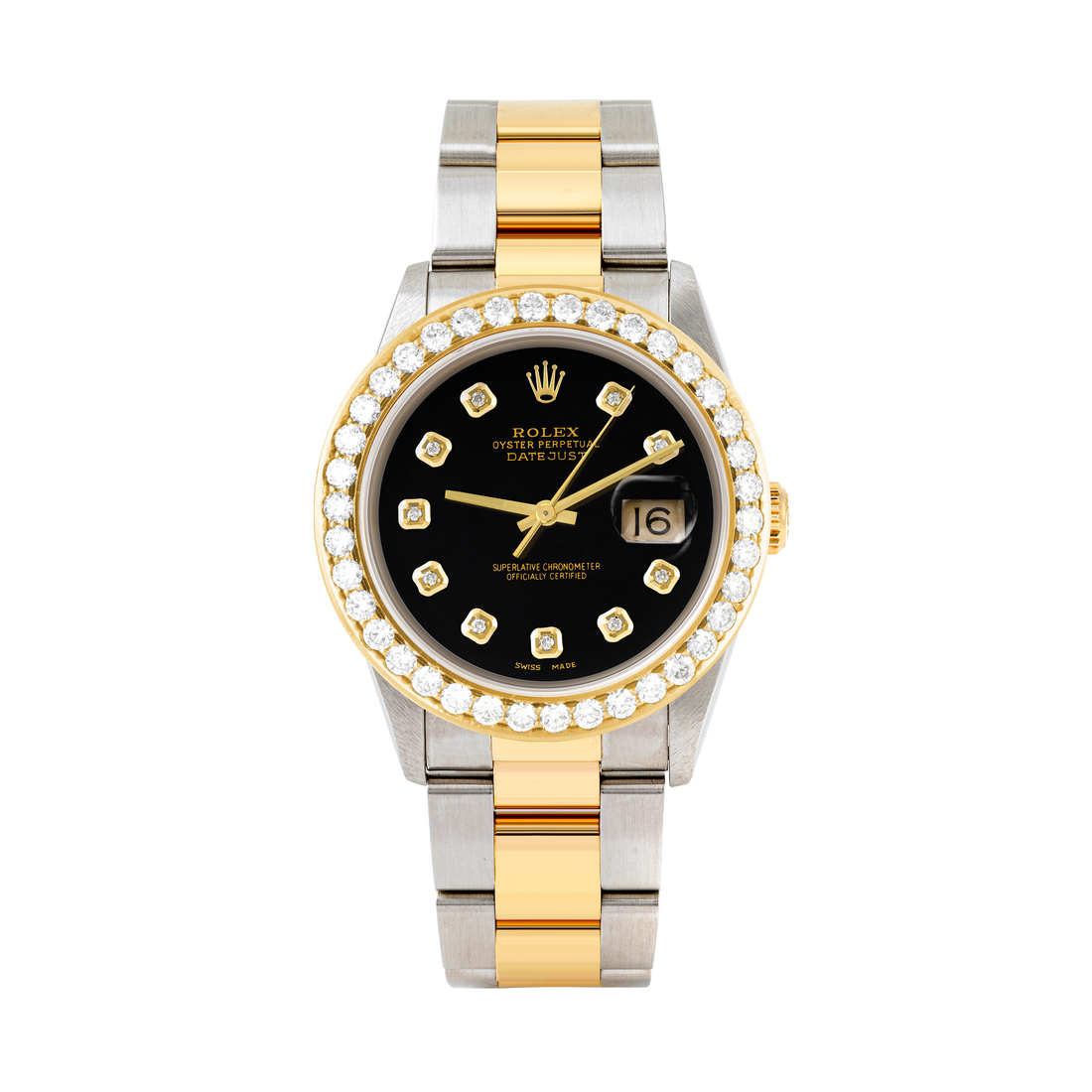 Rolex Datejust 36mm TWO TONE 16233 Black Dial | Diamond Hour Markers | 2.5ct Diamond Bezel