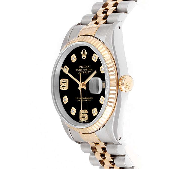 Rolex Datejust 36mm TWO TONE 16233 Black Dial | 6&9 Diamond  Hour Markers | Fluted Bezel