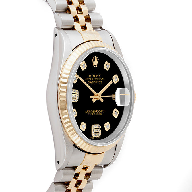 Rolex Datejust 36mm TWO TONE 16233 Black Dial | 6&9 Diamond  Hour Markers | Fluted Bezel