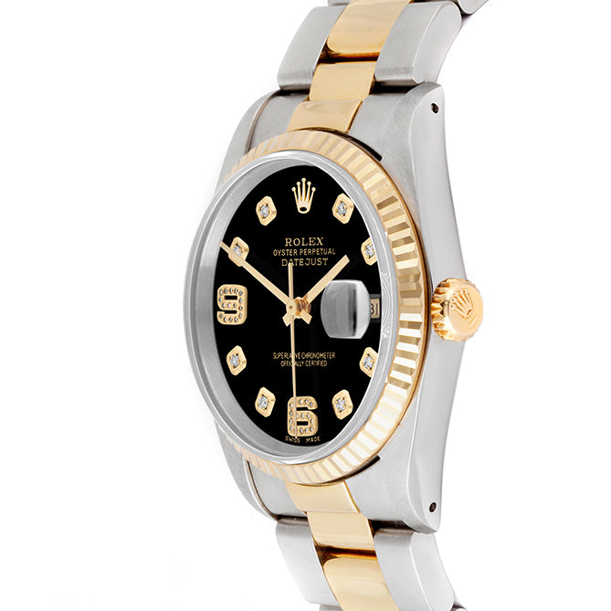 Rolex Datejust 36mm TWO TONE 16233 Black Dial | 6&9 Diamond  Hour Markers | Fluted Bezel