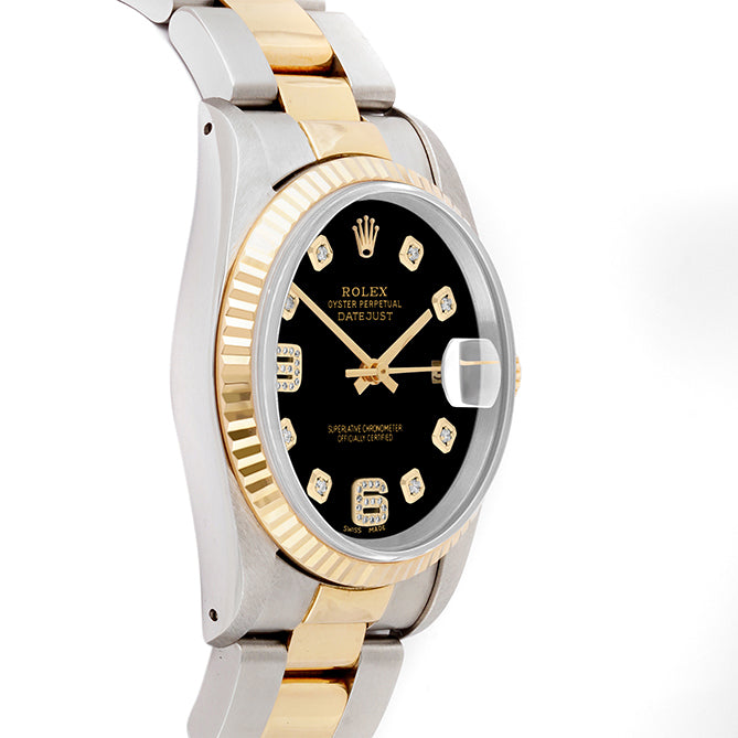 Rolex Datejust 36mm TWO TONE 16233 Black Dial | 6&9 Diamond  Hour Markers | Fluted Bezel