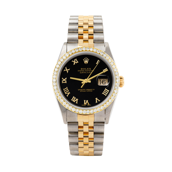 Rolex Datejust 36mm TWO TONE 16233 Black Dial | Roman Hour Markers | 1ct Diamond Bezel