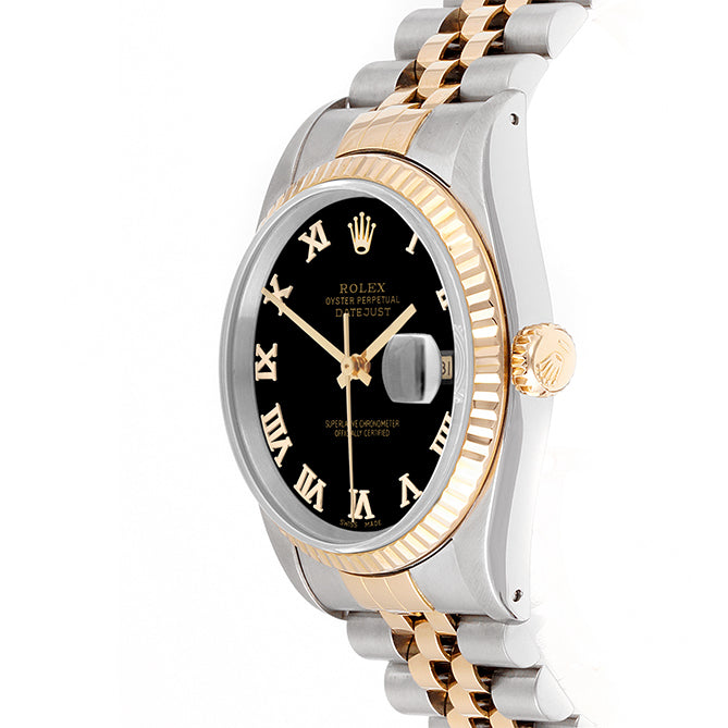 Rolex Datejust 36mm TWO TONE 16233 Black Dial | Roman Hour Markers | Fluted Bezel