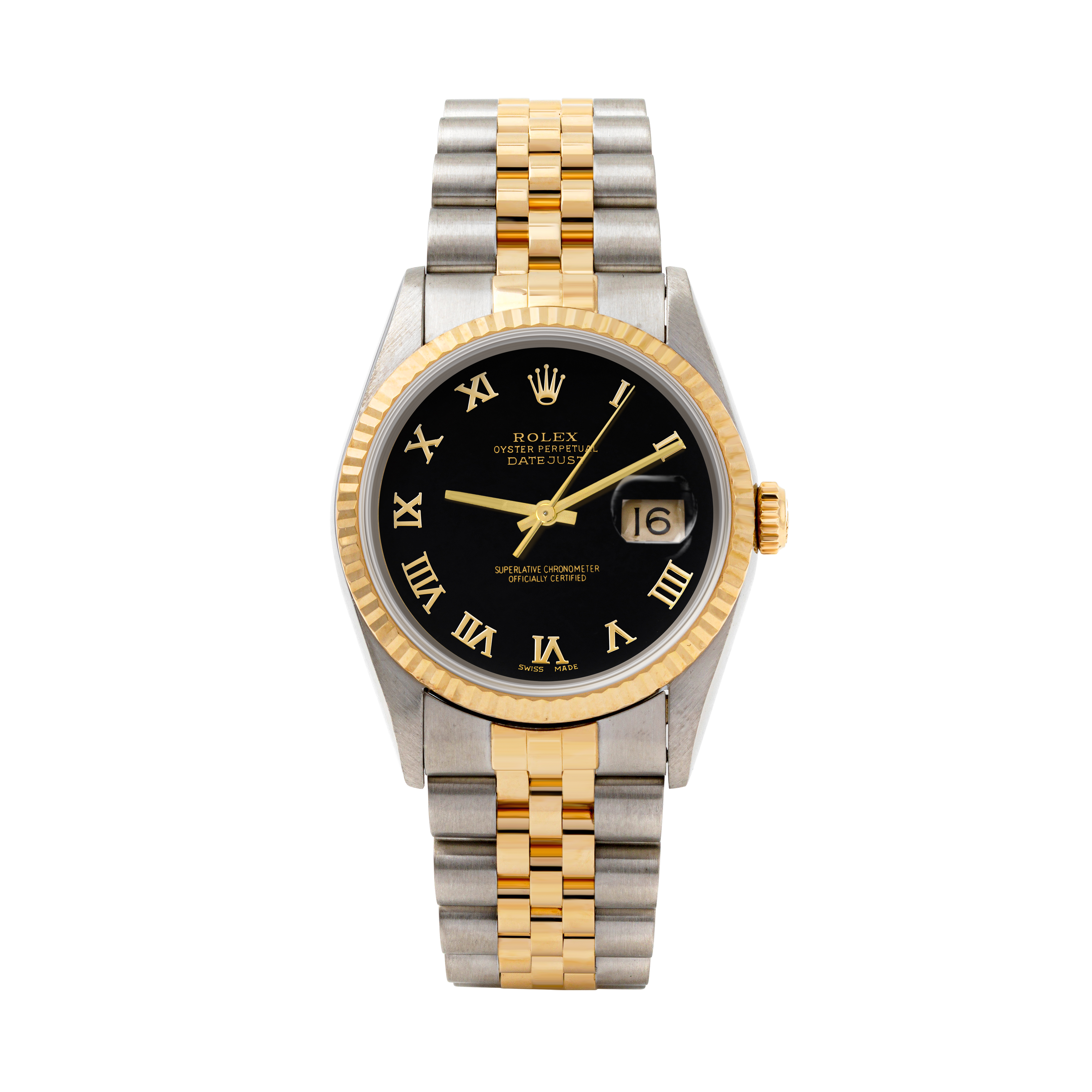 Rolex Datejust 36mm TWO TONE 16233 Black Dial | Roman Hour Markers | Fluted Bezel