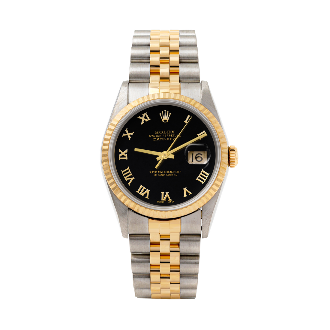 Rolex Datejust 36mm TWO TONE 16233 Black Dial | Roman Hour Markers | Fluted Bezel