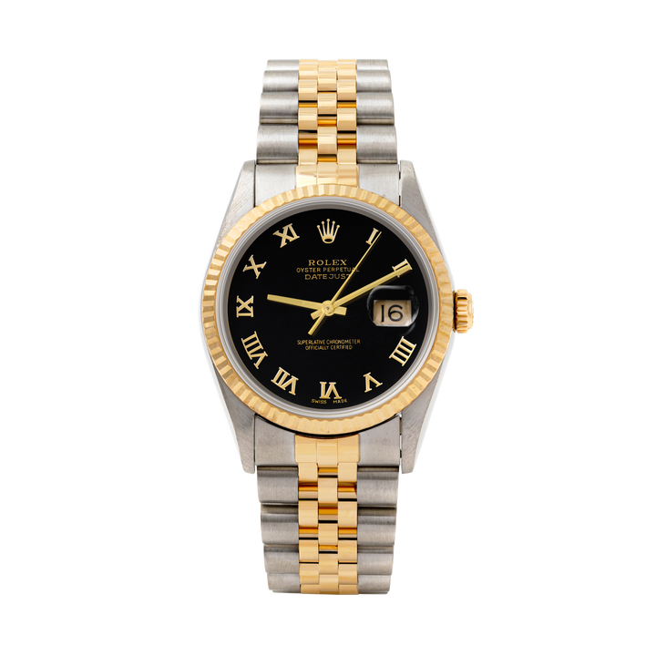 Rolex Datejust 36mm TWO TONE 16233 Black Dial | Roman Hour Markers | Fluted Bezel