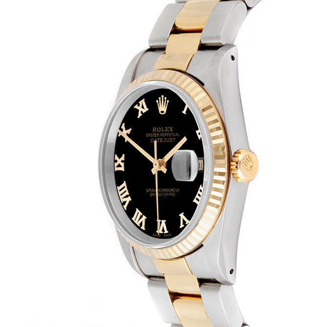 Rolex Datejust 36mm TWO TONE 16233 Black Dial | Roman Hour Markers | Fluted Bezel
