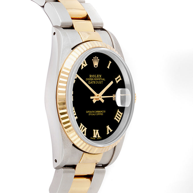 Rolex Datejust 36mm TWO TONE 16233 Black Dial | Roman Hour Markers | Fluted Bezel