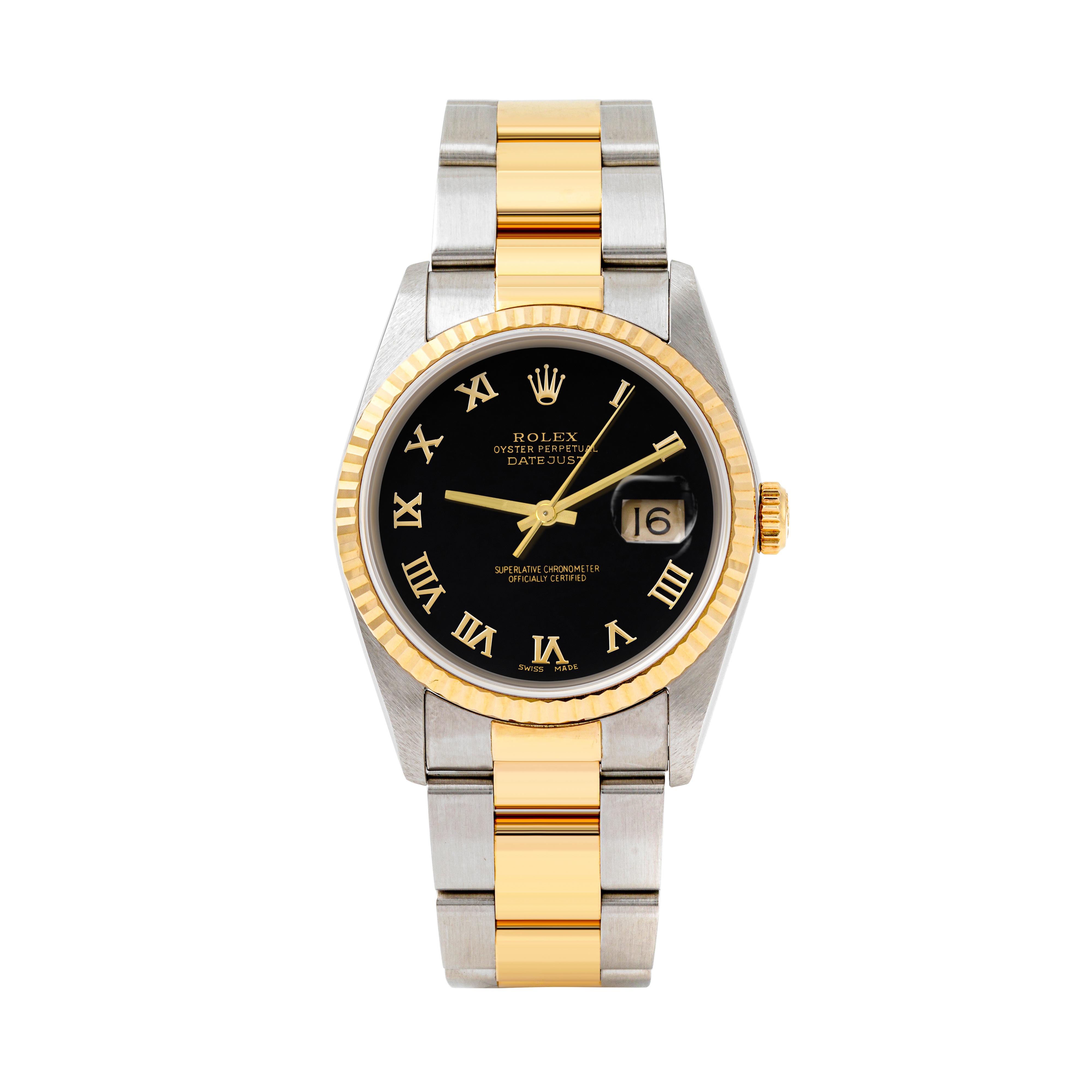 Rolex Datejust 36mm TWO TONE 16233 Black Dial | Roman Hour Markers | Fluted Bezel
