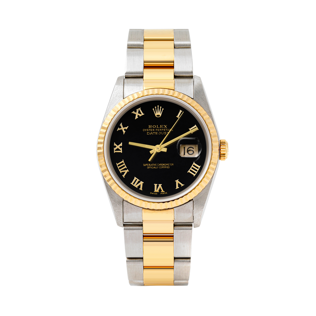 Rolex Datejust 36mm TWO TONE 16233 Black Dial | Roman Hour Markers | Fluted Bezel