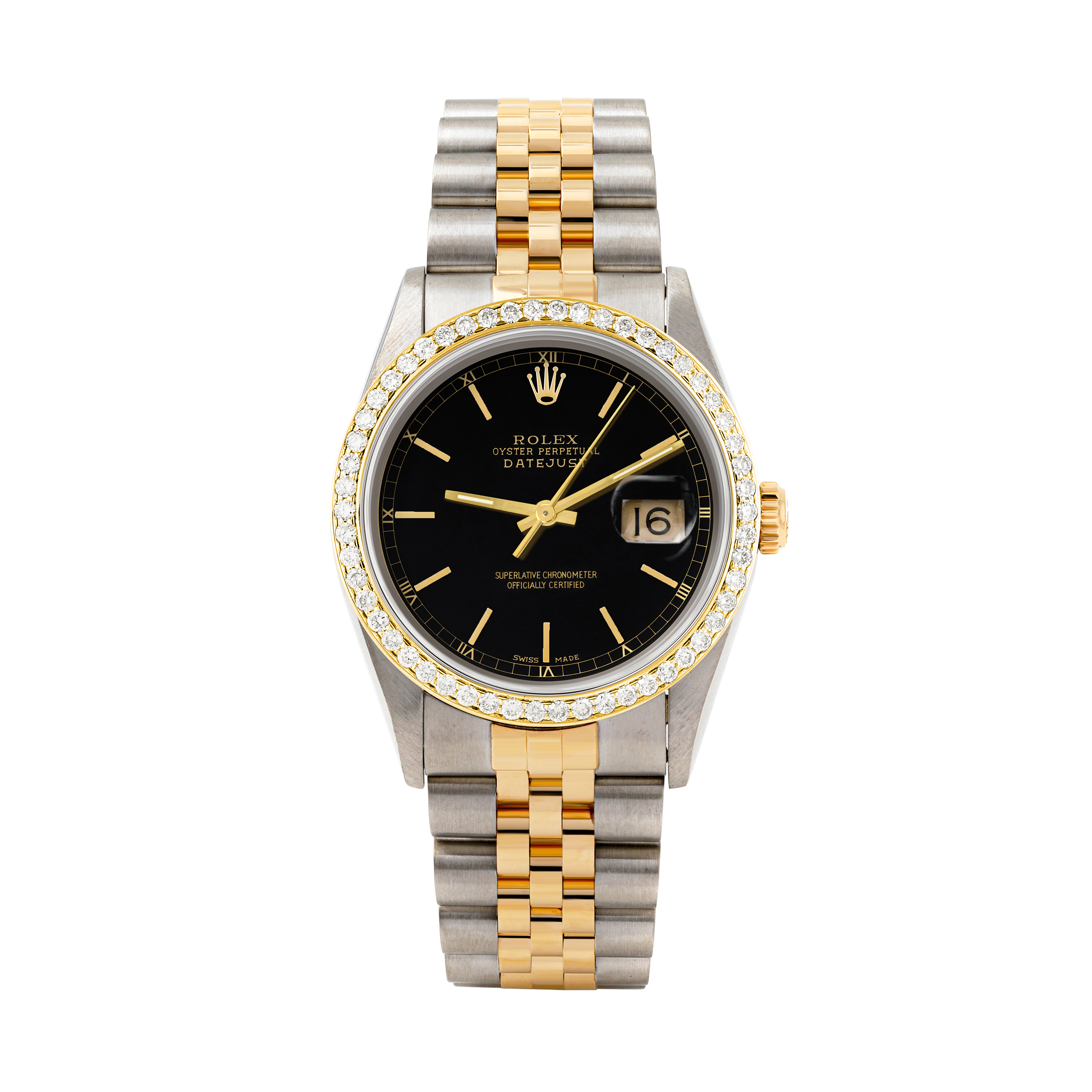 Rolex Datejust 36mm TWO TONE 16233 Black  Dial | Stick Hour Markers | 1ct Diamond Bezel