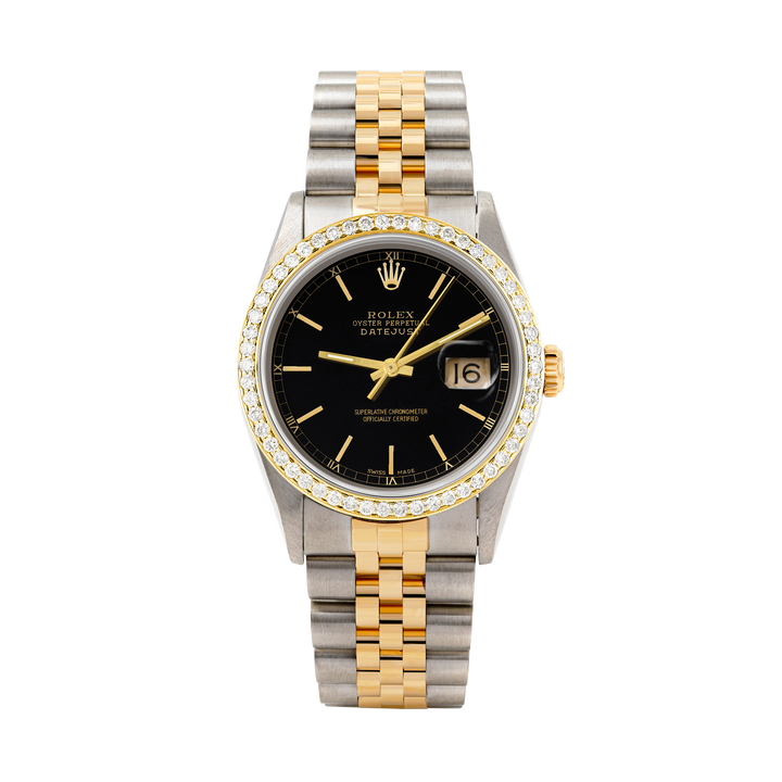 Rolex Datejust 36mm TWO TONE 16233 Black  Dial | Stick Hour Markers | 1ct Diamond Bezel