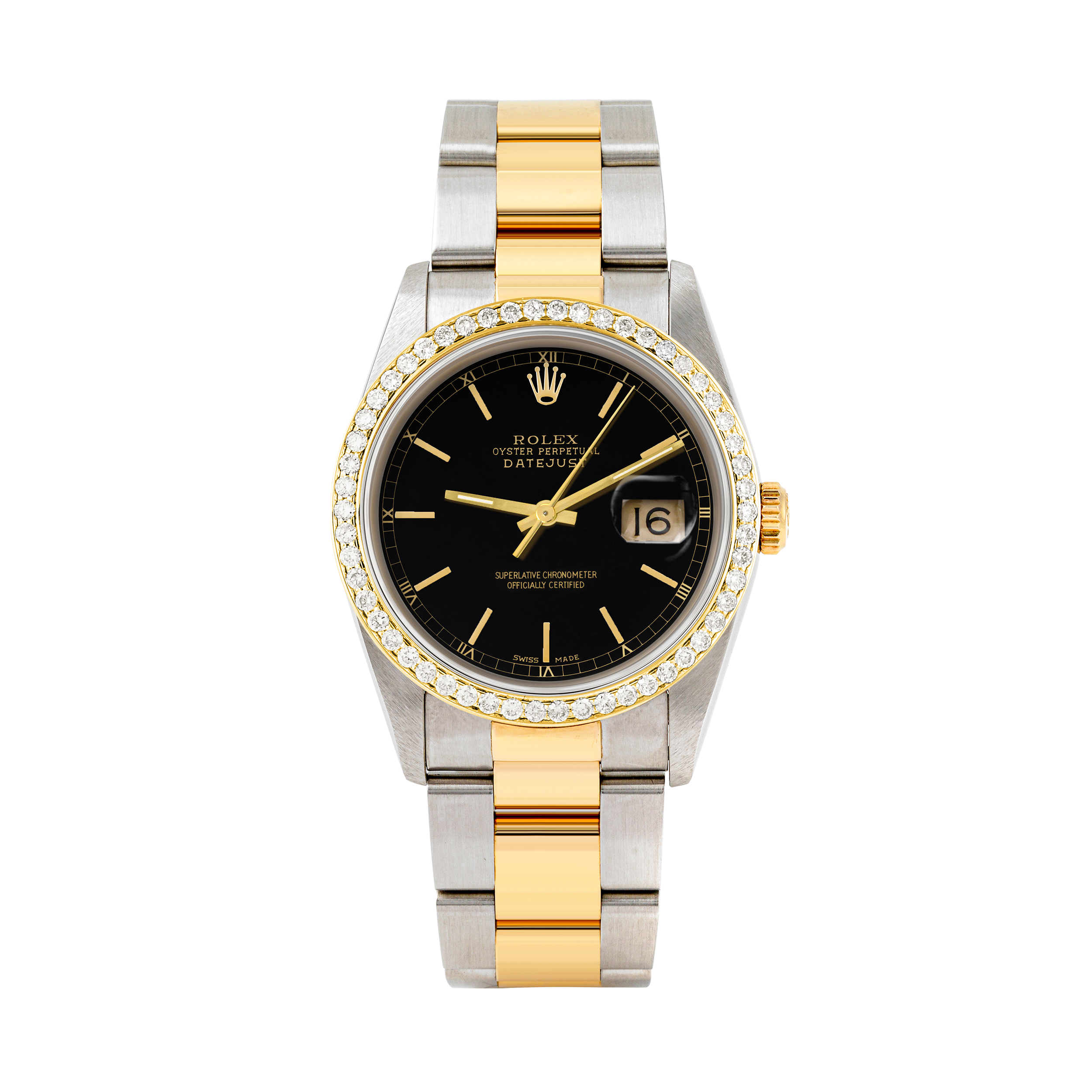 Rolex Datejust 36mm TWO TONE 16233 Black Dial | Stick Hour Markers | 1ct Diamond Bezel