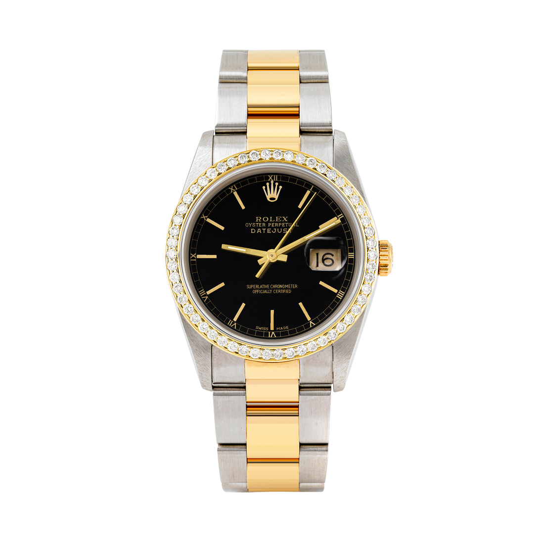 Rolex Datejust 36mm TWO TONE 16233 Black Dial | Stick Hour Markers | 1ct Diamond Bezel