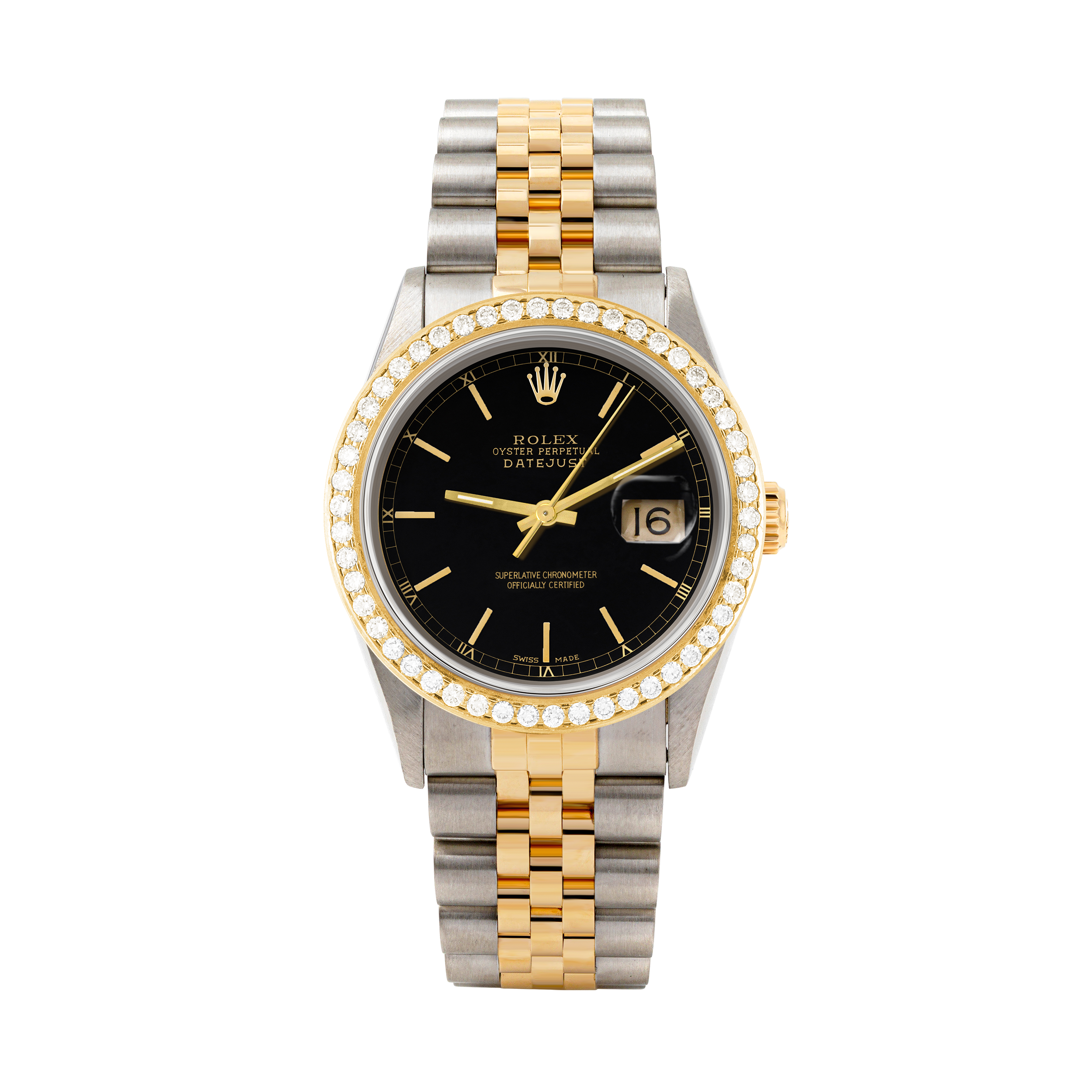 Rolex Datejust 36mm TWO TONE 16233 Black Dial | Stick Hour Markers | 1.8ct Diamond Bezel