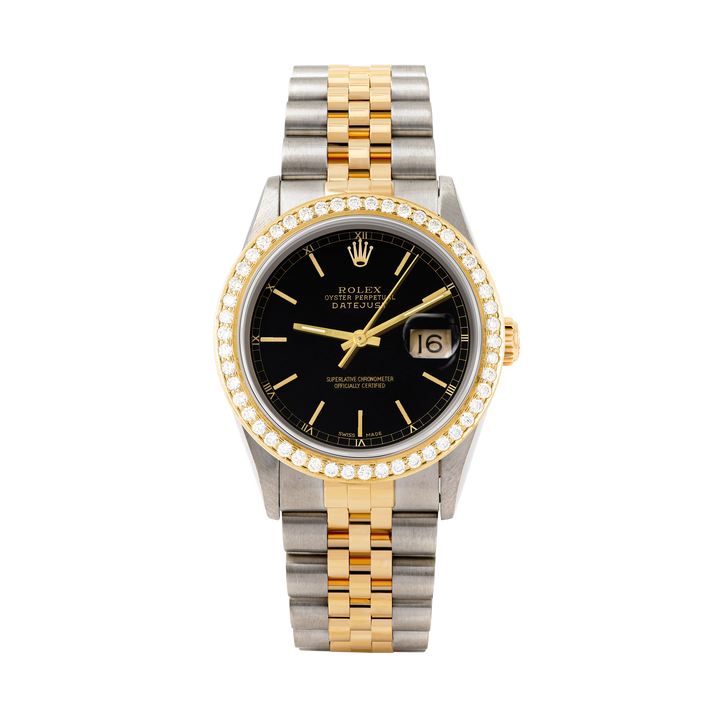 Rolex Datejust 36mm TWO TONE 16233 Black Dial | Stick Hour Markers | 1.8ct Diamond Bezel