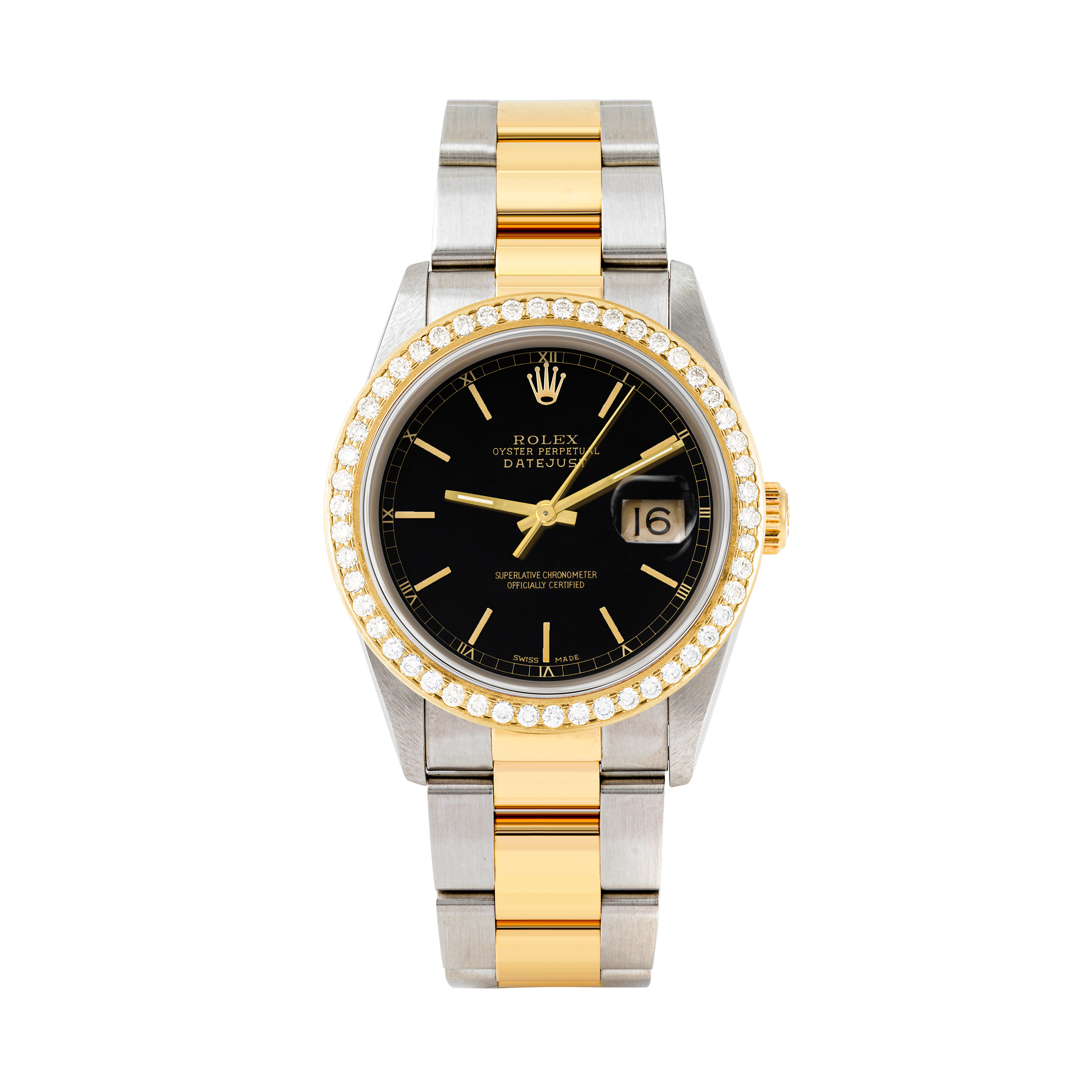 Rolex Datejust 36mm TWO TONE 16233 Black Dial | Stick Hour Markers | 1.8ct Diamond Bezel