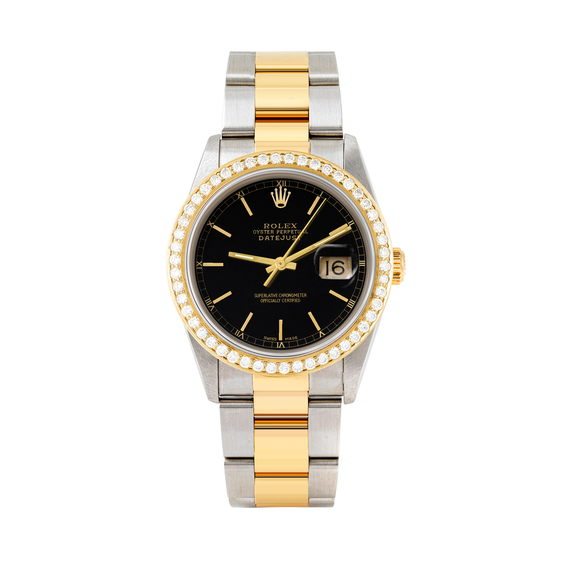 Rolex Datejust 36mm TWO TONE 16233 Black Dial | Stick Hour Markers | 1.8ct Diamond Bezel