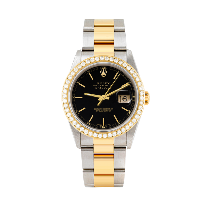 Rolex Datejust 36mm TWO TONE 16233 Black Dial | Stick Hour Markers | 1.8ct Diamond Bezel