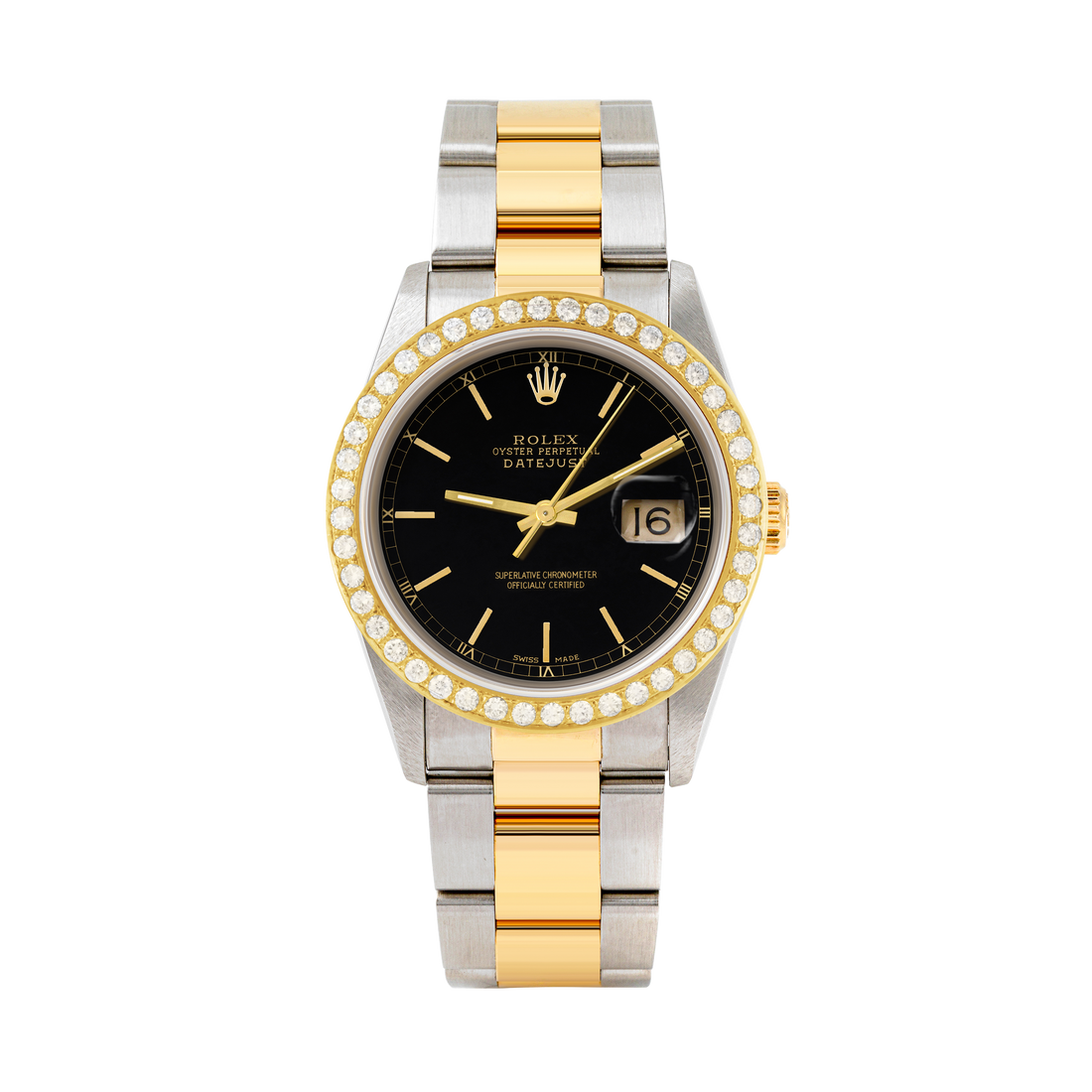 Rolex Datejust 36mm TWO TONE 16233 Black Dial | Stick Hour Markers | 2ct Diamond Bezel