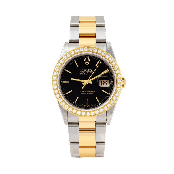 Rolex Datejust 36mm TWO TONE 16233 Black Dial | Stick Hour Markers | 2ct Diamond Bezel