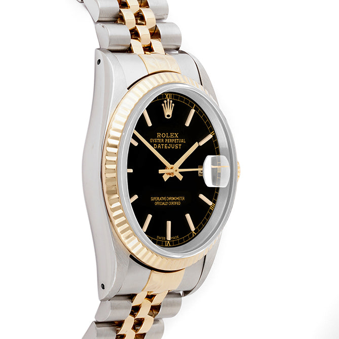 Rolex Datejust 36mm TWO TONE 16233 Black Dial | Stick  Hour Markers | Fluted Bezel