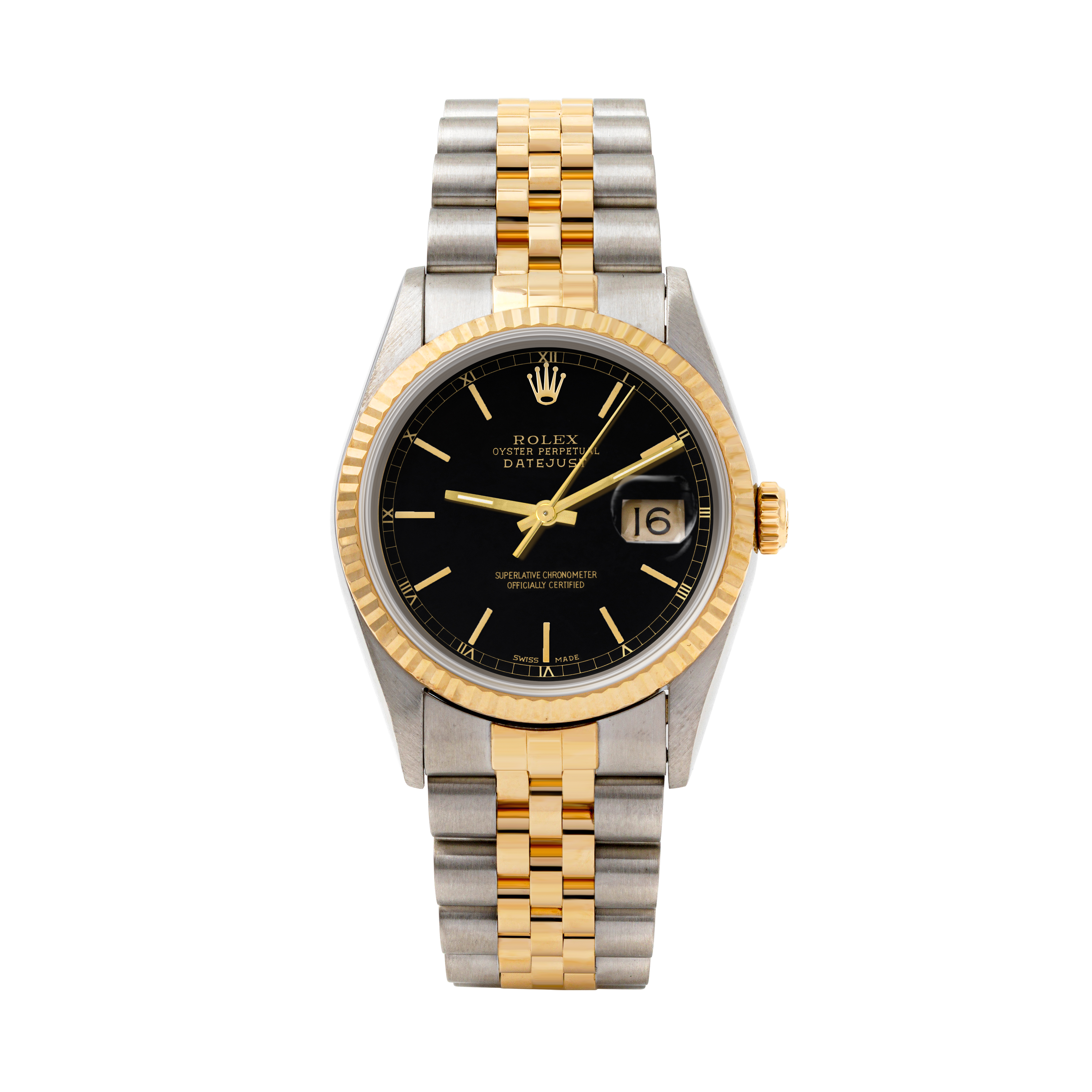 Rolex Datejust 36mm TWO TONE 16233 Black Dial | Stick  Hour Markers | Fluted Bezel