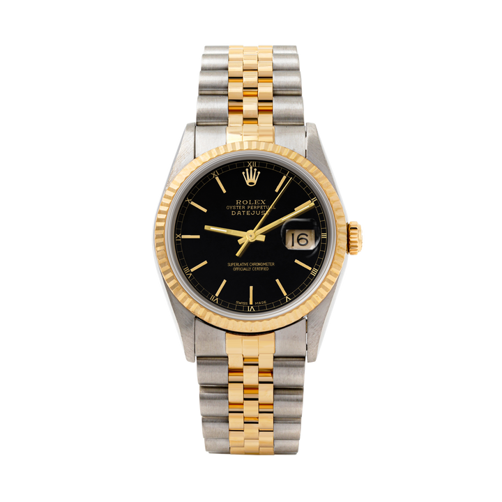 Rolex Datejust 36mm TWO TONE 16233 Black Dial | Stick  Hour Markers | Fluted Bezel