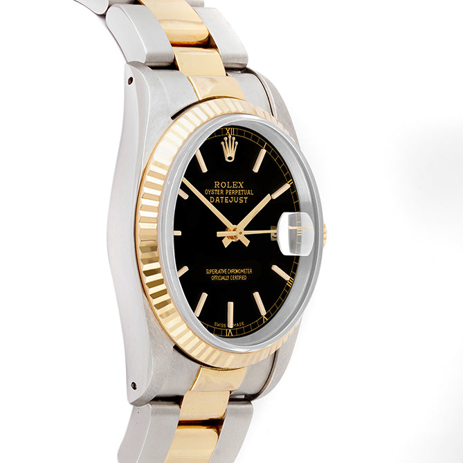Rolex Datejust 36mm TWO TONE 16233 Black Dial | Stick  Hour Markers | Fluted Bezel