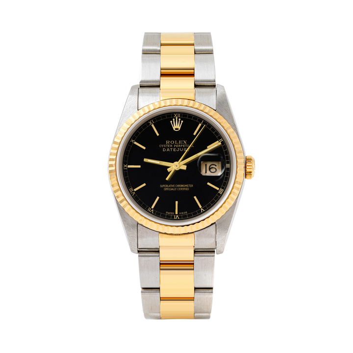 Rolex Datejust 36mm TWO TONE 16233 Black Dial | Stick  Hour Markers | Fluted Bezel