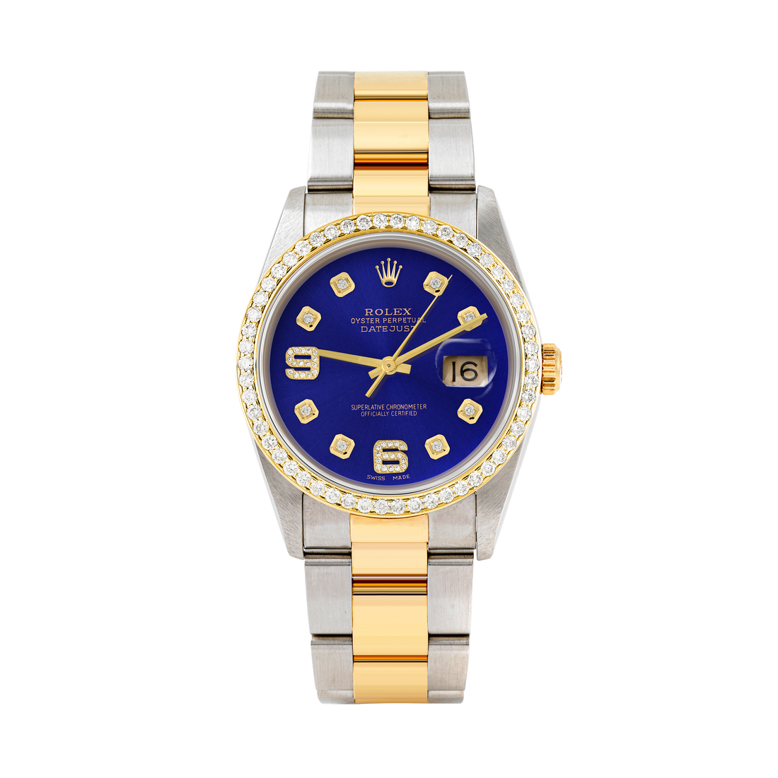 Rolex Datejust 36mm TWO TONE 16233 Blue Dial |  6&9 Diamond  Hour Markers | 1ct Diamond Bezel