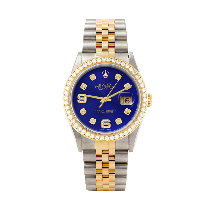 Rolex Datejust 36mm TWO TONE 16233 Blue Dial | 6&9 Diamond Hour Markers | 1.8ct Diamond Bezel
