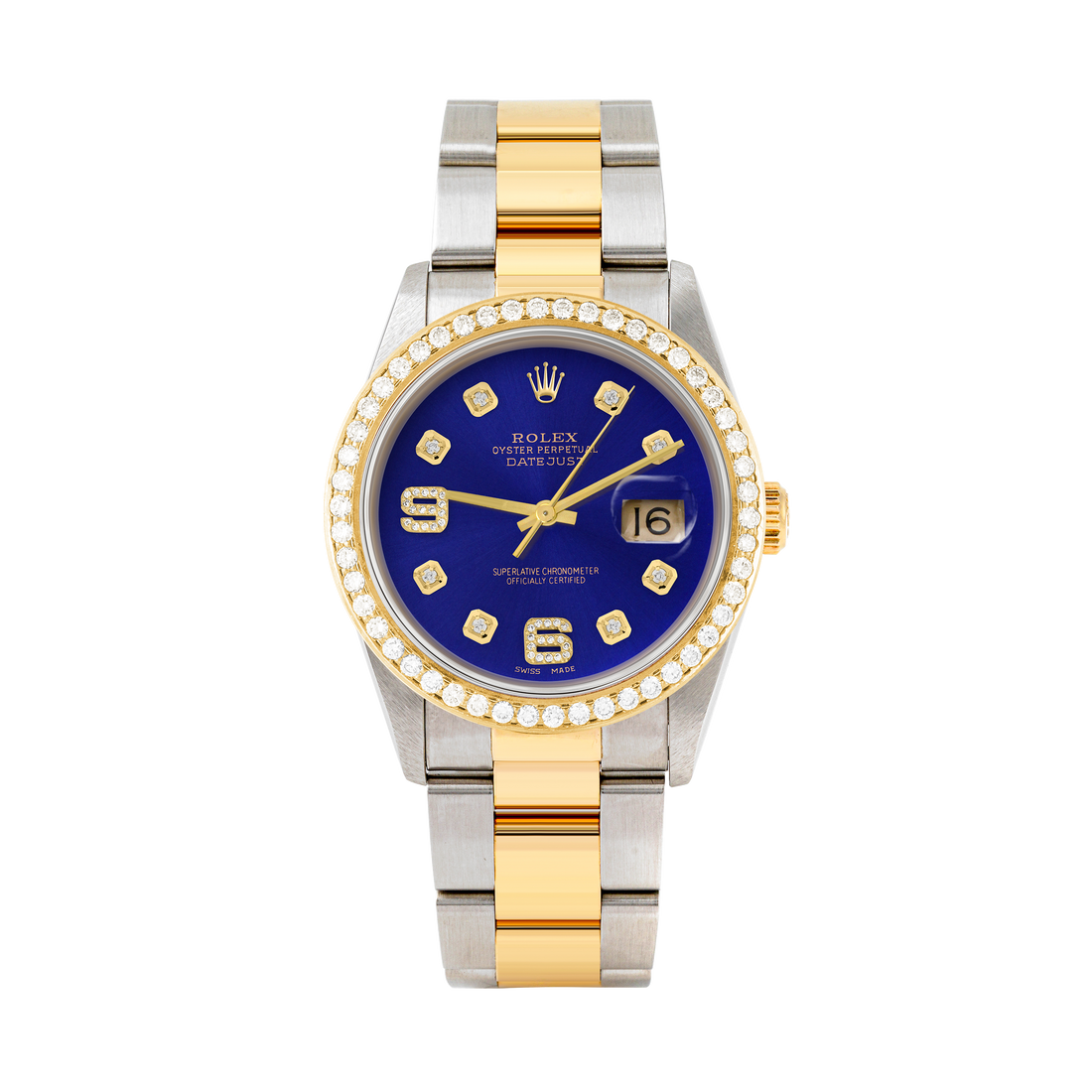 Rolex Datejust 36mm TWO TONE 16233 Blue Dial | 6&9 Diamond Hour Markers | 1.8ct Diamond Bezel