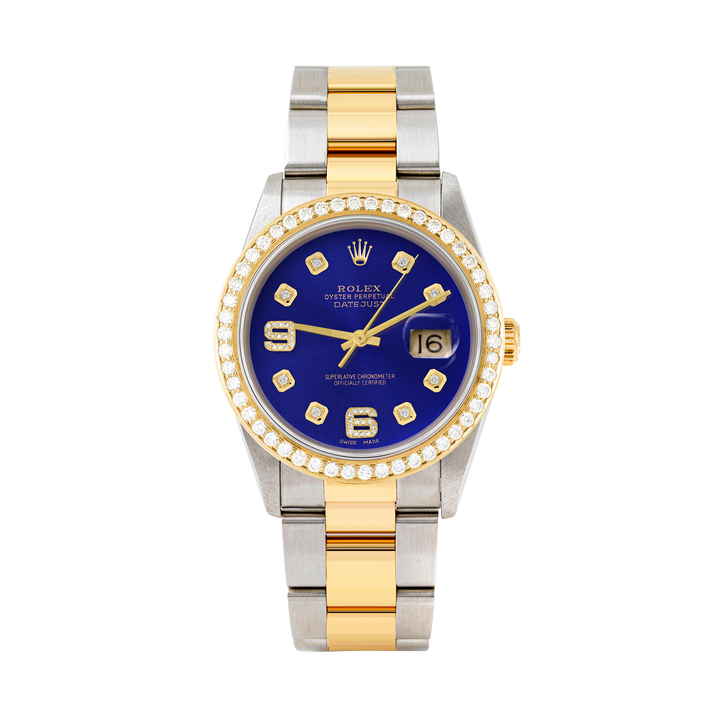 Rolex Datejust 36mm TWO TONE 16233 Blue Dial | 6&9 Diamond Hour Markers | 1.8ct Diamond Bezel