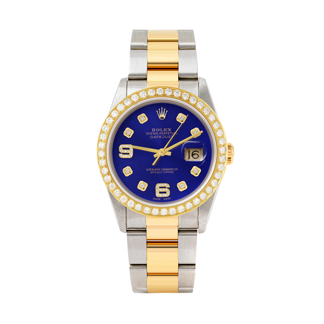 Rolex Datejust 36mm TWO TONE 16233 Blue  Dial |  6&9 Diamond  Hour Markers | 2ct Diamond Bezel