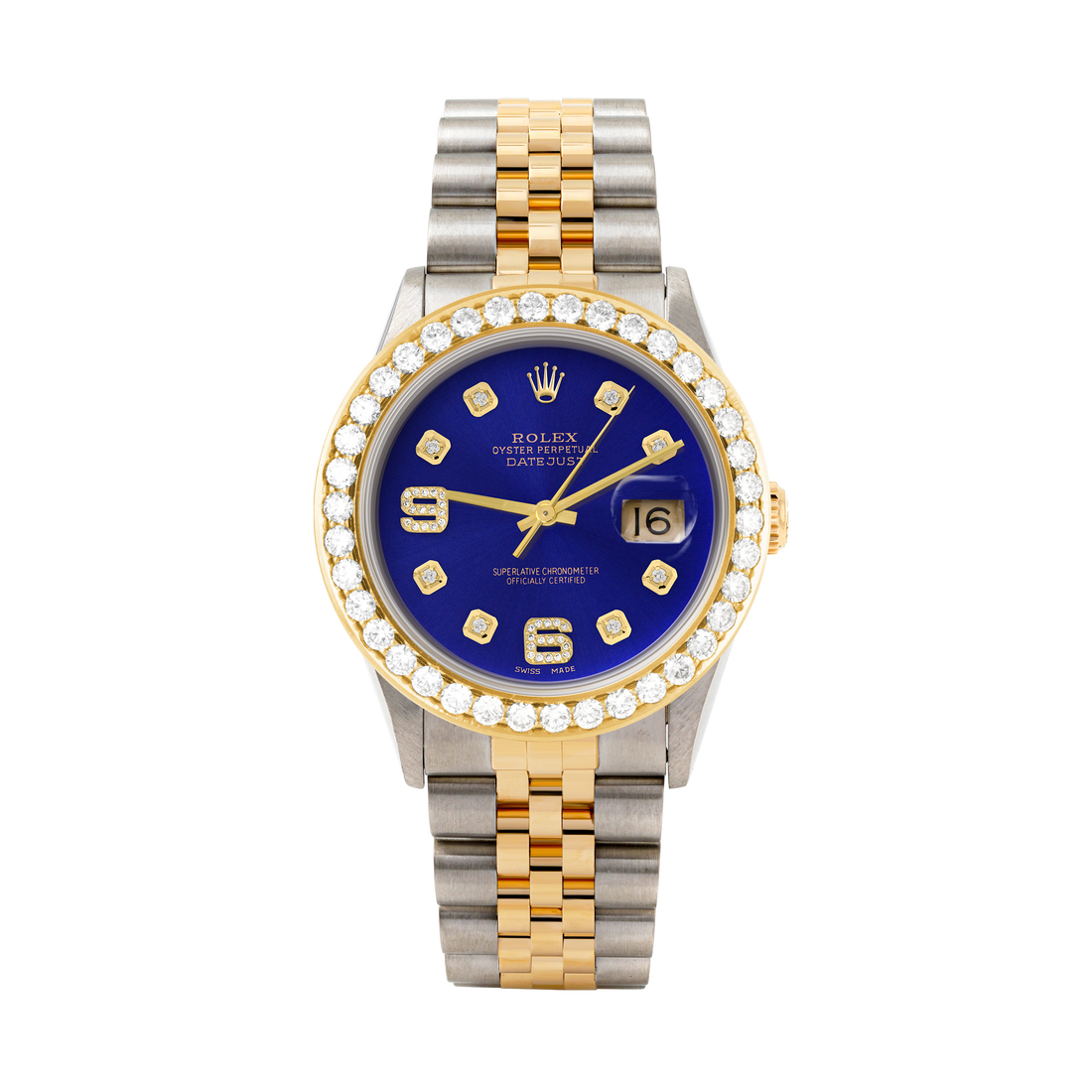 Rolex Datejust 36mm TWO TONE 16233 Blue Dial | 6&9 Diamond Hour Markers | 2.5ct Diamond Bezel