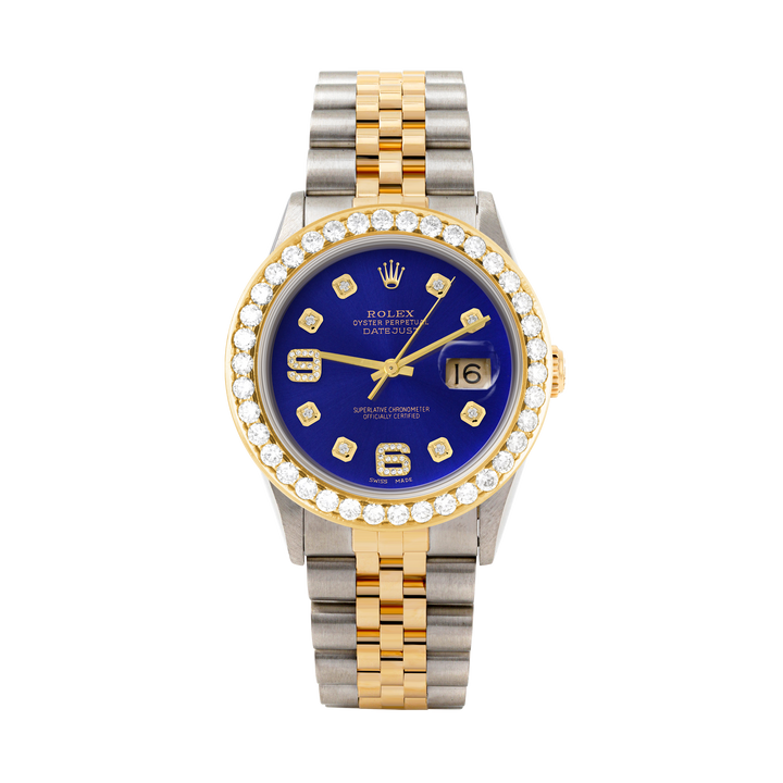 Rolex Datejust 36mm TWO TONE 16233 Blue Dial | 6&9 Diamond Hour Markers | 2.5ct Diamond Bezel