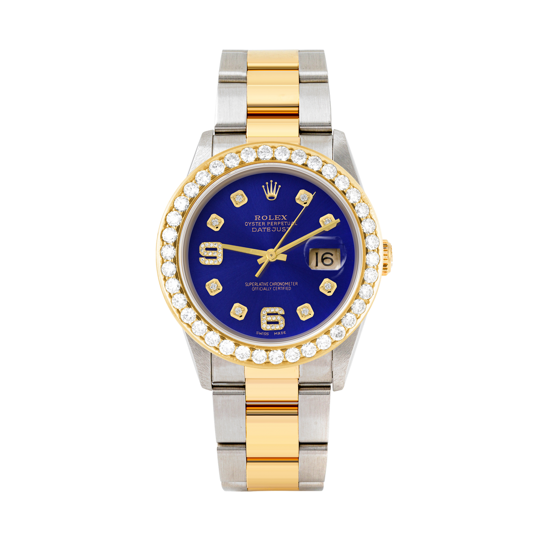 Rolex Datejust 36mm TWO TONE 16233 Blue Dial | 6&9 Diamond Hour Markers | 2.5ct Diamond Bezel
