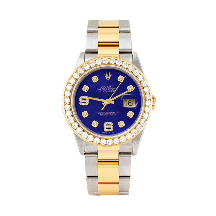 Rolex Datejust 36mm TWO TONE 16233 Blue Dial | 6&9 Diamond Hour Markers | 2.5ct Diamond Bezel