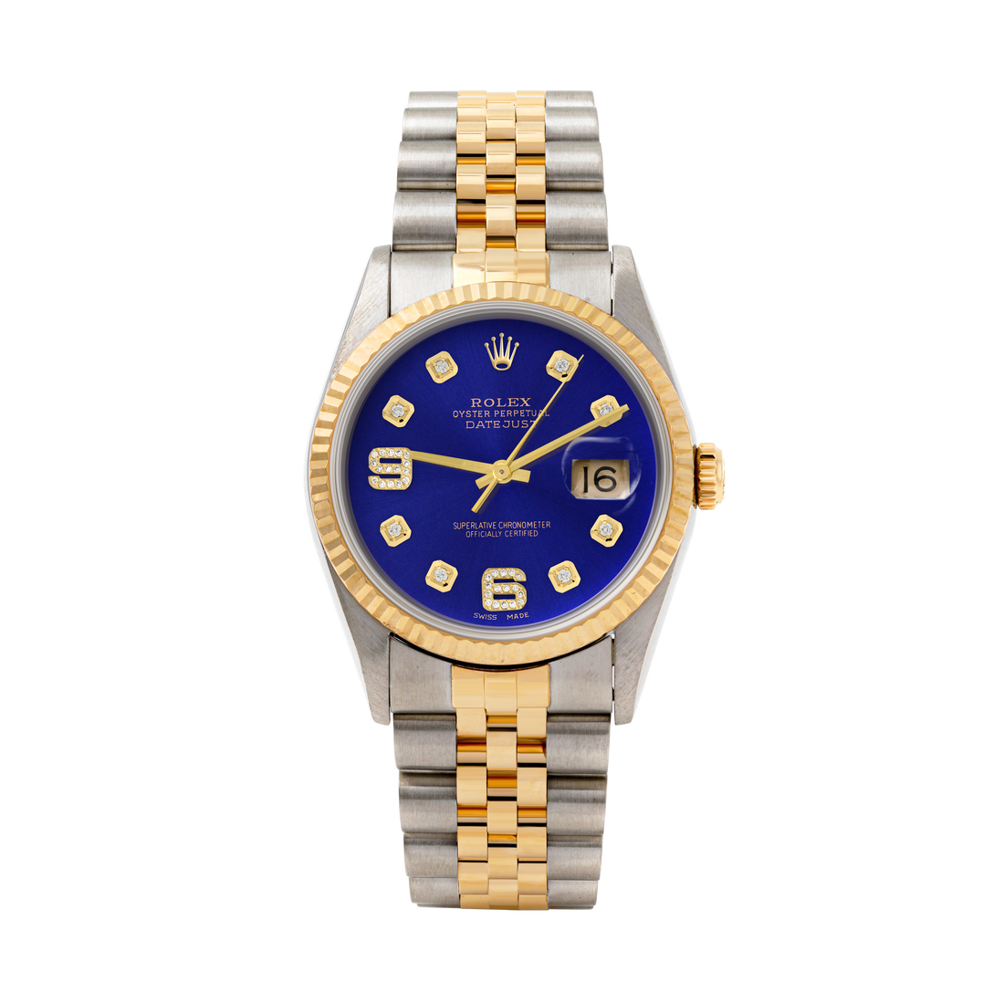 Rolex Datejust 36mm TWO TONE 16233 Blue Dial | 6&9 Diamond  Hour Markers | Fluted Bezel